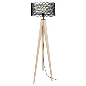 Lampadaire bois naturel abat-jour métal noir