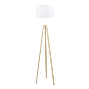 Lampadaire   bois  naturel abat-jour tissu blanc