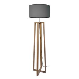 Lampadaire bois naturel abat-jour tissu gris