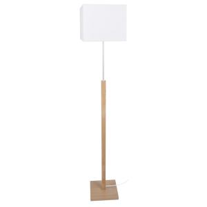 Lampadaire bois naturel et métal  abat-jour tissu blanc