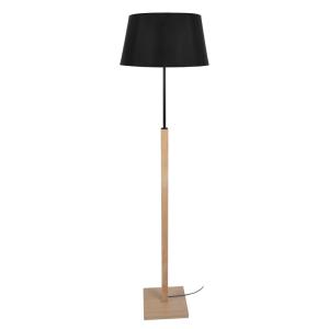 Lampadaire bois naturel et métal abat-jour tissu noir
