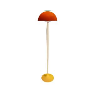 Lampadaire bois naturel métal jaune  Abat-jour multicolore