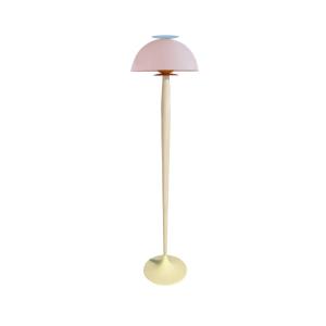 Lampadaire bois naturel métal orange abat-jour multicolore
