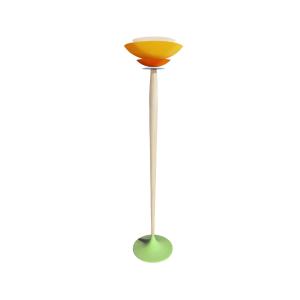 Lampadaire bois naturel métal vert abat-jour multicolore
