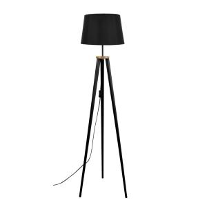 Lampadaire bois noir abat-jour tissu  noir