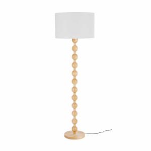 Lampadaire boules en bois d'hévéa et abat-jour blanc H160