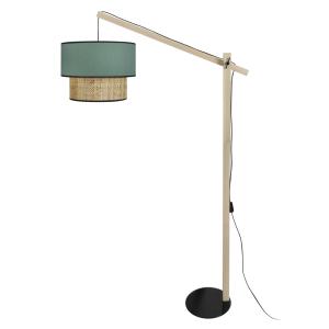Lampadaire cigogne bois naturel métal noir abat-jour tissu…