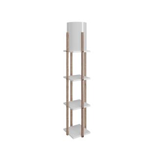 Lampadaire combiné 3 étagères 135cm bois naturel et blanc e…