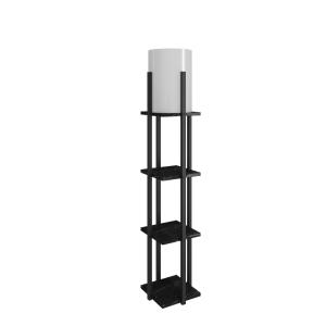 Lampadaire combiné 3 étagères 135cm bois noir et tissu blan…