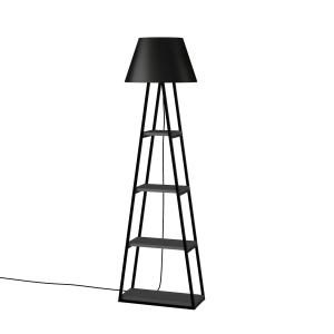 Lampadaire combiné 4 étagères 165cm tissu noir et bois anth…