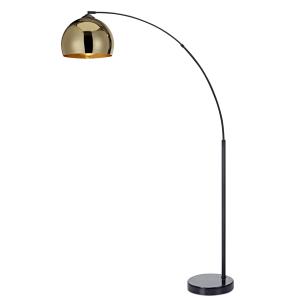 Lampadaire courbé en métal doré avec abat-jour cloche