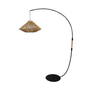 Lampadaire curve métal noir bois naturel abat-jour fibre na…