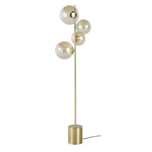 Lampadaire en acier doré 4 globes en verre ambré H150
