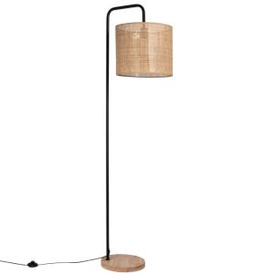 Lampadaire en acier et hévéa abat-jour cannage en rotin H17…