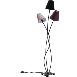 Lampadaire en acier noir 3 abat-jours en coton marron H130