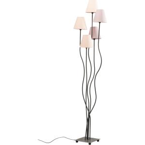 Lampadaire en acier noir 5 abat-jours en tissu rose H163