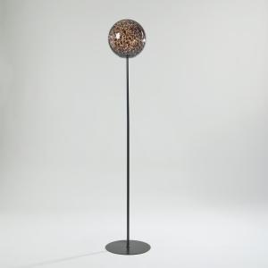 Lampadaire en acier noir et abat-jour en verre moucheté mar…