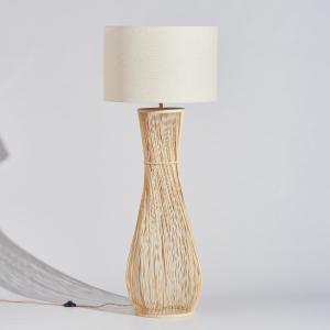Lampadaire en bambou et abat-jour en polyester recyclé crèm…