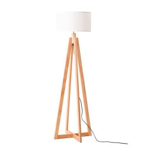 Lampadaire en bois avec abat-jour en lin blanc, E27, H149 cm