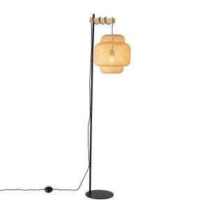 Lampadaire en bois avec abat-jour moderne en osier, H157 cm