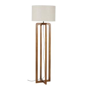 Lampadaire en bois de manguier et abat-jour en lin beige H1…