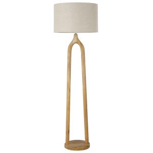 Lampadaire en bois de manguier et abat-jour en lin beige H1…