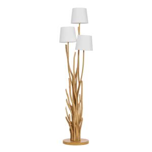 Lampadaire en bois flotté et abat-jour blanc H159