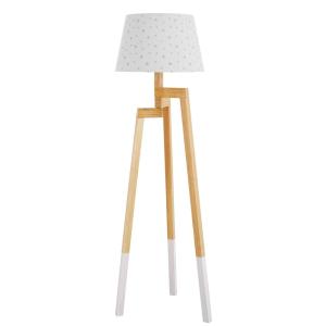 Lampadaire en hévéa et abat-jour imprimé étoiles