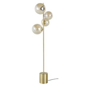 Lampadaire en métal doré 4 globes en verre ambré H150