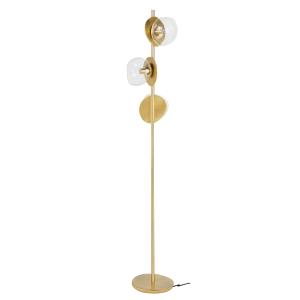 Lampadaire en métal doré et globes ovoïdes en verre opaque…