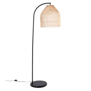 Lampadaire en métal noir et rotin H170