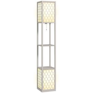 Lampadaire étagère 2 lampes 4 niveaux terylenecotton gris