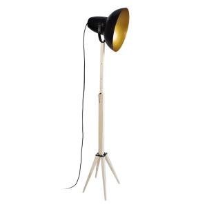 Lampadaire liseuse bois naturel abat-jour métal noir