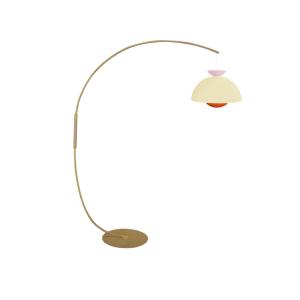 Lampadaire métal jaune pastel bois naturel abat-jour multic…
