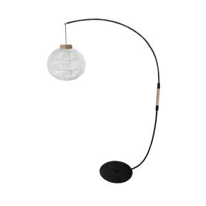 Lampadaire métal noir bois naturel abat-jour fibre  blanc