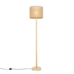 Lampadaire rural bois abat-jour lin naturel
