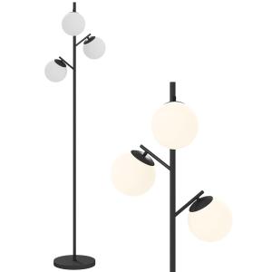 Lampadaire sur pied salon 3 abat-jours globe blanc verre dé…