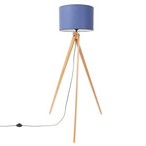 Lampadaire tissu/PVC/bois bleu marine/bois naturel H 140 cm