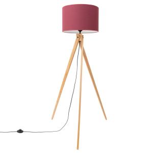 Lampadaire tissu/PVC/bois bordeaux/bois naturel H 140 cm