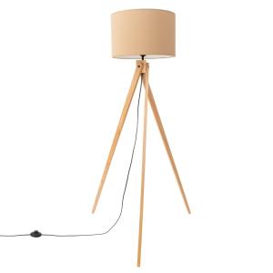 Lampadaire tissu/PVC/bois taupe/bois naturel H 140 cm