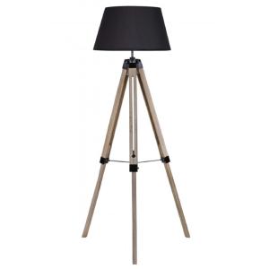 Lampadaire trépied bois abat-jour noir H144cm