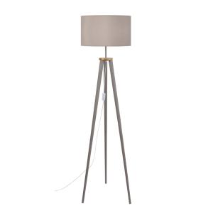 Lampadaire trepied  bois abat-jour tissu taupe