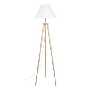 Lampadaire trepied   bois   naturel abat-jour tissu  blanc