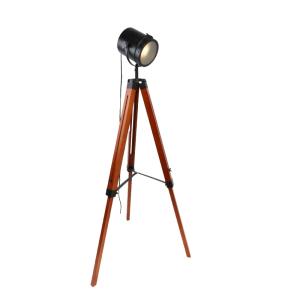 Lampadaire trépied en bois naturel, E27, réglable, noir Max…