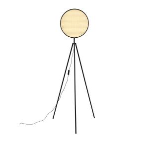 Lampadaire trépied en métal et cannage - Naturel