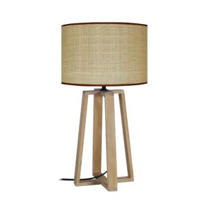 Lampe à poser bois naturel abat-jour jaune