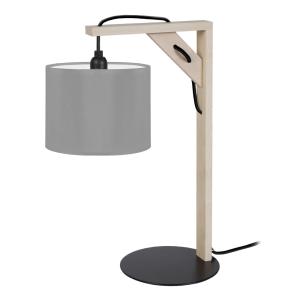 Lampe à poser bois naturel abat-jour tissu gris