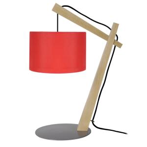 Lampe a poser bois violet abat-jour tissu  rouge