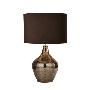 Lampe à poser céramique facette chrome et tissu marron - H5…