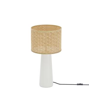 Lampe à poser en céramique blanche et rotin